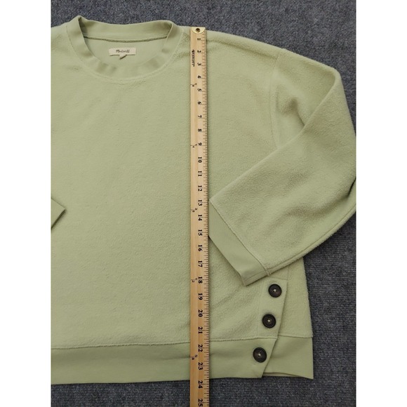 Madewell Fleece Sweater Womens Medium Green Resourced Brushed Side Buttons - Picture 6 of 11
